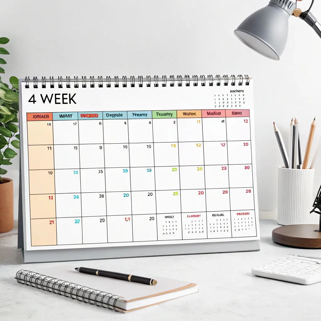 Calendar showing a 4-week schedule
