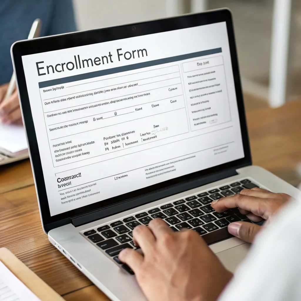 Enrollment form on a laptop screen
