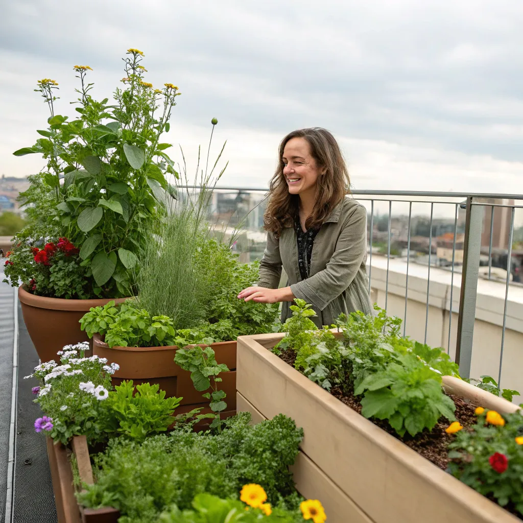 Sarah Thompson with her balcony garden